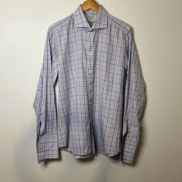 Charles Tyrwhitt Men’s Dress Shirt Slim Fit 16|35 Large Blue & Red Plaid Pattern - Picture 1 of 8